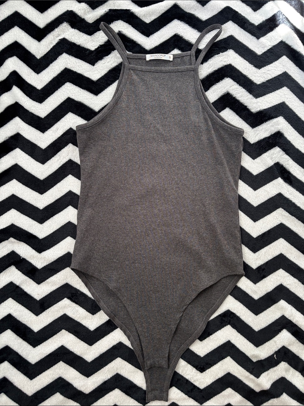 Charcoal Gray High-Neck Tank Bodysuit
